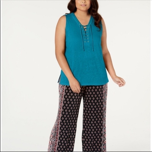 NEW $50 INC International Concepts Aqua Tank Top Sleeveless V-Neck Plus 2X - Picture 1 of 6